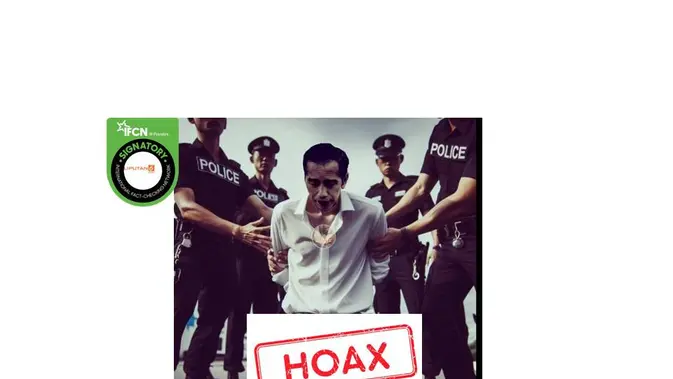 <p>Cek fakta foto Presiden Jokowi ditangkap polisi.</p>