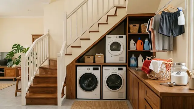Ide Ruang Cuci di Bawah Tangga untuk Rumah Dua Lantai