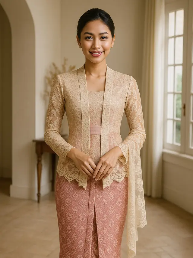 7 Model Dress Batik Kombinasi Dusty Pink dan Brokat Cream, Elegan dan Anggun untuk Acara Resmi