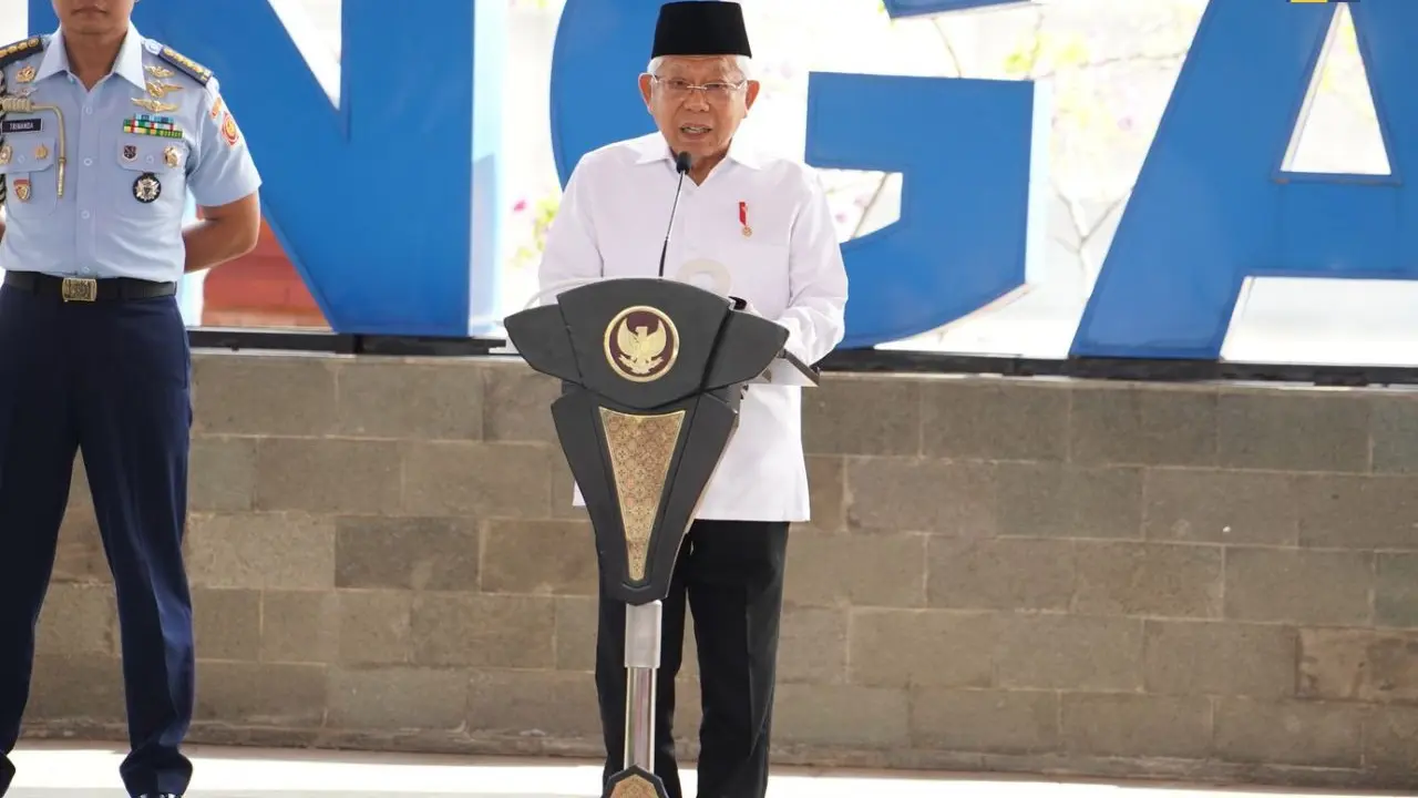 Wakil Presiden (Wapres) Ma’ruf Amin meresmikan Bendungan Cipanas, Selasa (9/7/2024). (Foto: Kementerian PUPR)