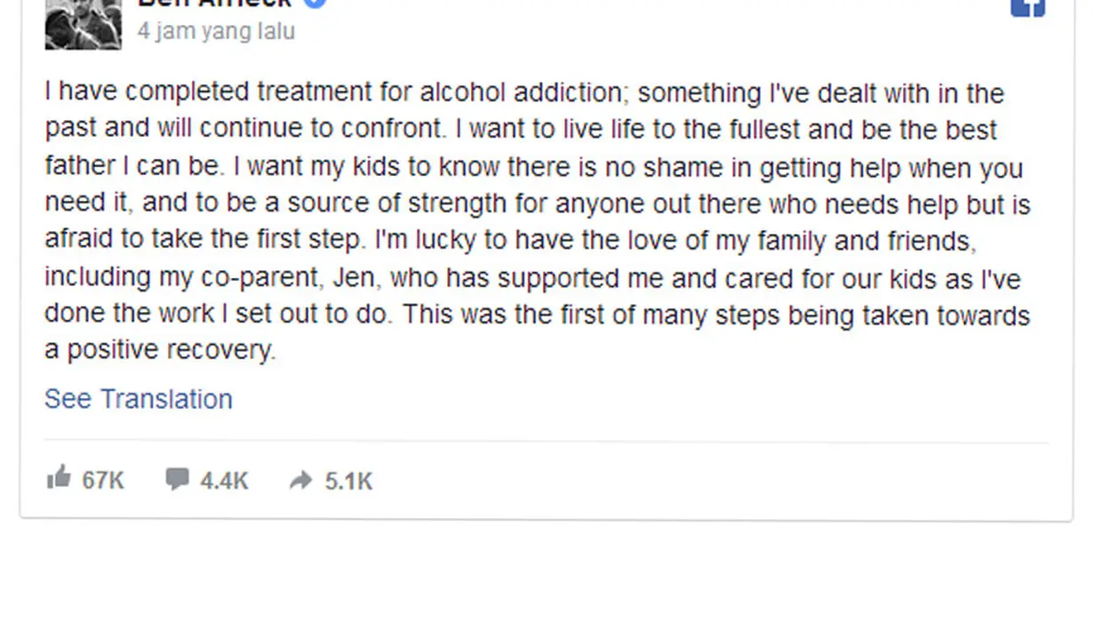 “Aku beruntung memiliki keluarga dan teman-teman yang peduli denganku, termasuk Jenn, yang selalu mendukungku dan peduli dengan anak-anakku seperti yang sudah terencana sebelumnya,” lanjut Benn menuliskan. (doc. PEOPLE)