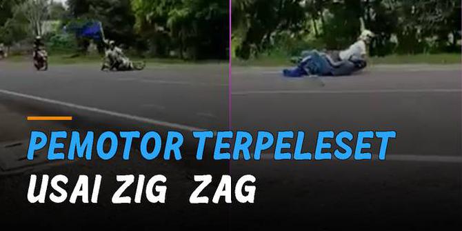 VIDEO: Konvoi Banyak Gaya, Pemotor Terpeleset Usai Zig-Zag