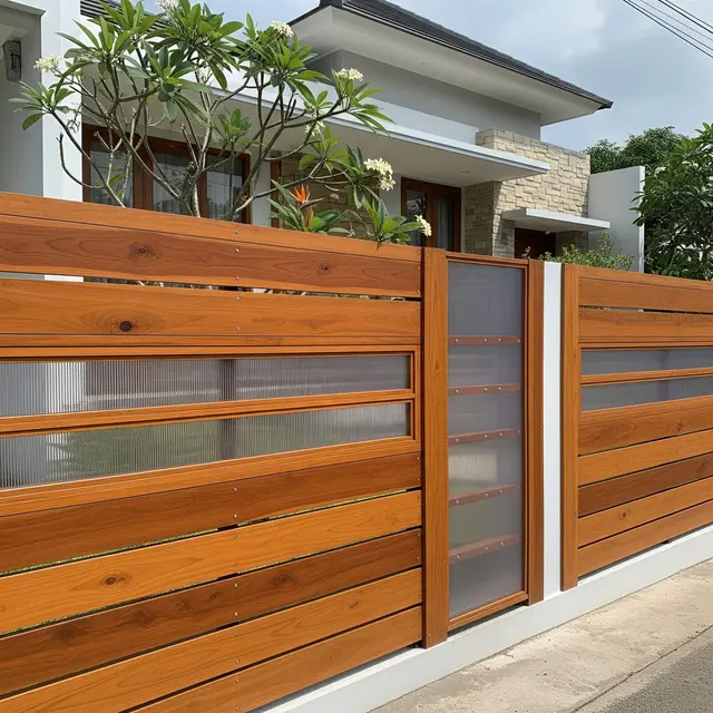 Model Pagar Kayu Kombinasi Polikarbonat