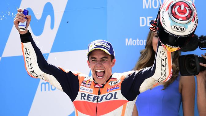 Rider Repsol Honcda, Marc Marquez mendominasi balapan MotoGP 2018. (AFP/Jose Jordan)