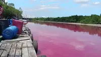 Air sungai berwarna pink di&nbsp;Chandong, Selangor, Malaysia yang diindikasi tercemar. (dok. Facebook&nbsp;Lembaga Urus Air Selangor/https://web.facebook.com/photo.php?fbid=401127865394547&amp;set=pcb.401128125394521&amp;type=3&amp;theater)
