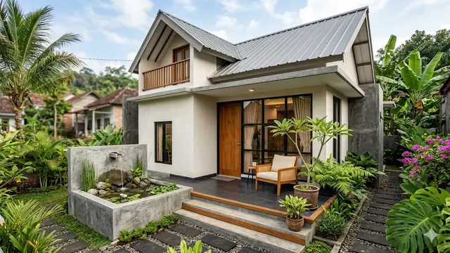 10 Desain Rumah Desa Sederhana dengan Pancuran Mini di Teras, Nuansa Relaksasi