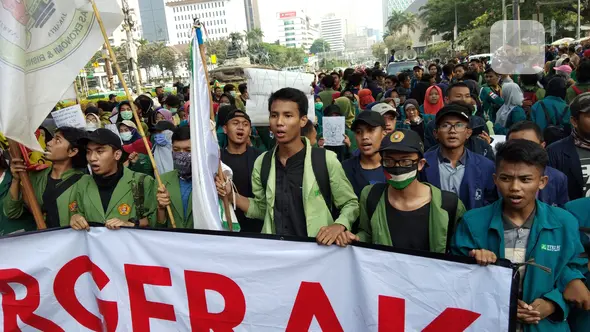Demonstrasi mahasiswa di kawasan Istana Kepresidenan. (Liputan6.com/Ady Anugrahadi)