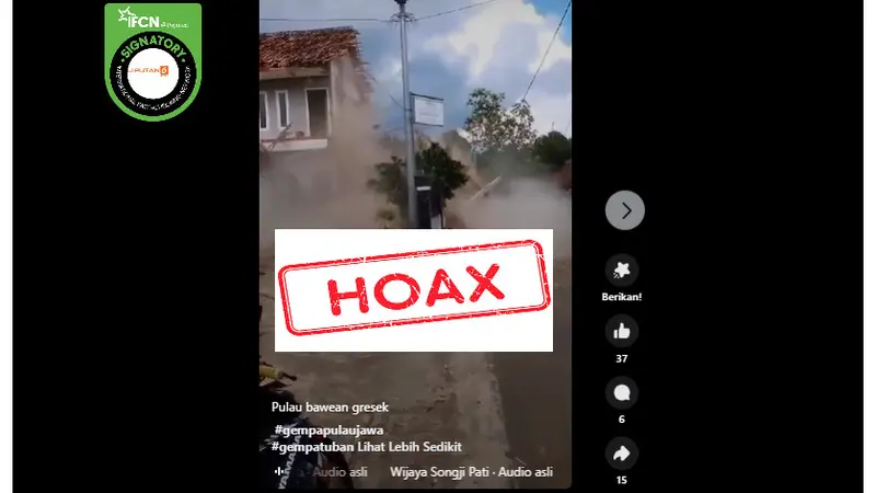 Tangkapan layar hoaks seputar gempa Tuban