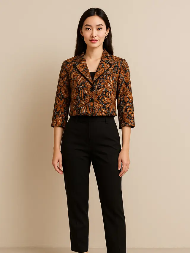 Model Blazer Crop Batik Kekinian untuk Wanita Karier