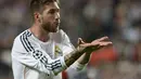 Selebrasi Ramos usai mencetak gol ke gawang Atletico Madrid di Final Liga Champions, Estadio da Luz, Lisbon, Portugal, Minggu (25/5/2014) dinihari WIB (AFP PHOTO/FRANCK FIFE)