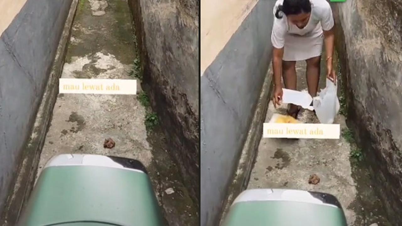 Aksi Penggendara Motor Hindari Kotoran di Gang Sempit Ini Bikin Geleng Kepala
