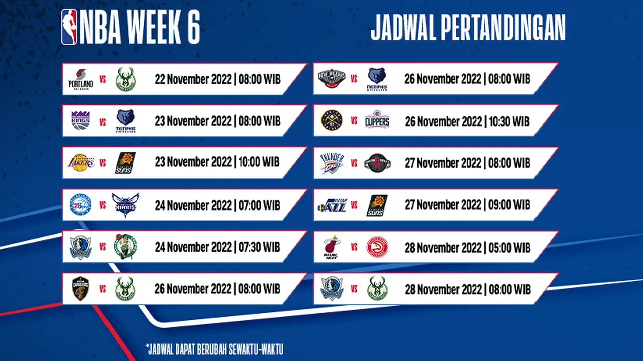 Dapatkan Live Streaming NBA Reguler Season 2022-2023 Week 6 di Vidio 22-28 November