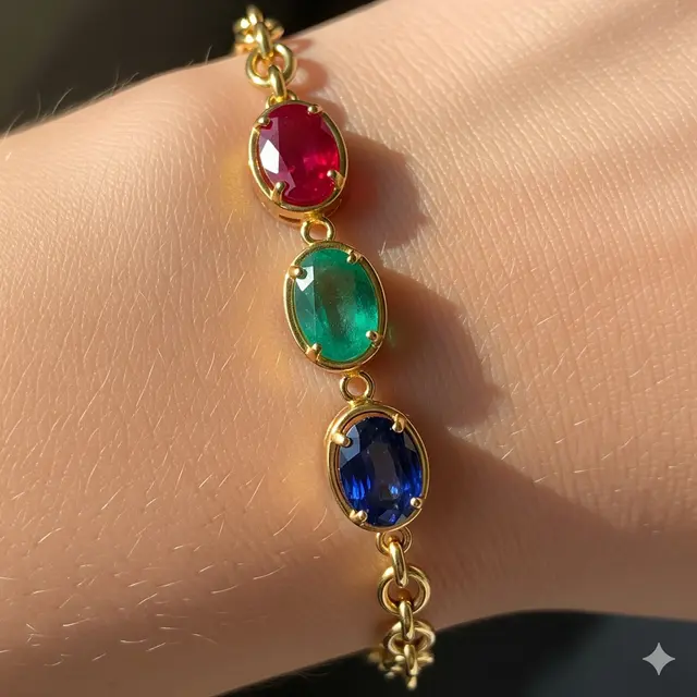 Gelang Multi-Gemstone (Ruby, Zamrud, Safir)