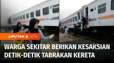 Sejumlah penumpang kereta lokal commuter line, Bandung Raya berhamburan menyelamatkan diri setelah kereta yang ditumpanginya bertabrakan dengan kereta api Turangga. Detik-detik mencekam saat terjadinya tabrakan kereta terekam kamera amatir warga.