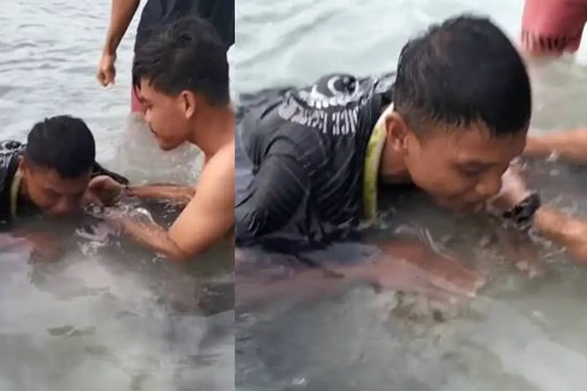 Viral Video Pria Terjebak di Beton Pinggir Pantai Ini Bikin Geleng Kepala