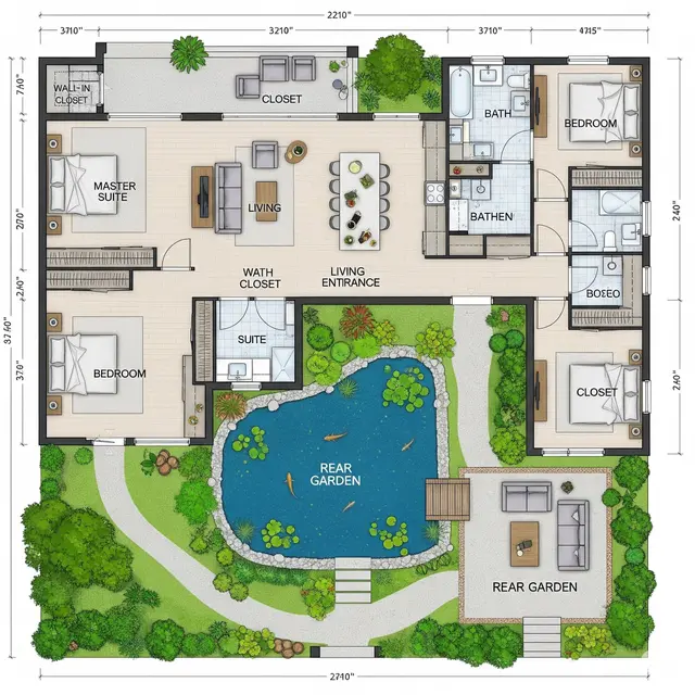 Denah dengan Taman Belakang & Kolam Ikan
