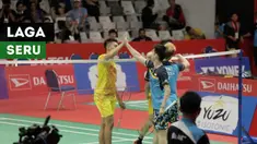 Berita video momen laga seru antara dua ganda putra Indonesia, Marcus Gideon / Kevin Sanjaya melawan Fajar Alfian / Rian Ardianto di Indonesia Masters 2019, Jumat (25/1/2019).