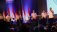 Dihadapan Ketua Umum partai Susilo Bambang Yudhoyono (SBY)  dan kader demokrat lainnya  melakukan debat terakhir  dengan tema ekonomi dan pembangunan (Liputan6.com/Faizal Fanani)
