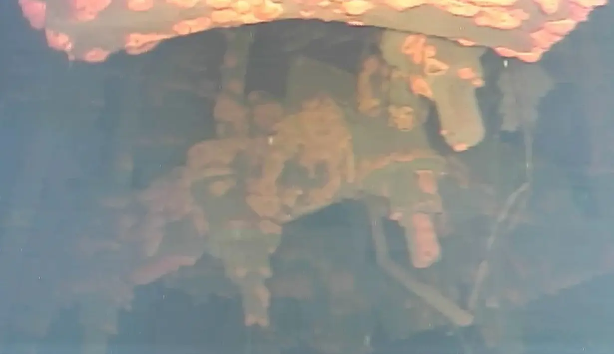 Robot bawah laut menunjukkan lelehan bahan bakar nuklir yang ditemukan di dasar penahanan utama inti reaktor nuklir Fukushima di kota Okuma, timur laut Jepang, (19/7). (International Research Institute for Nuclear Decommissioning via AP)