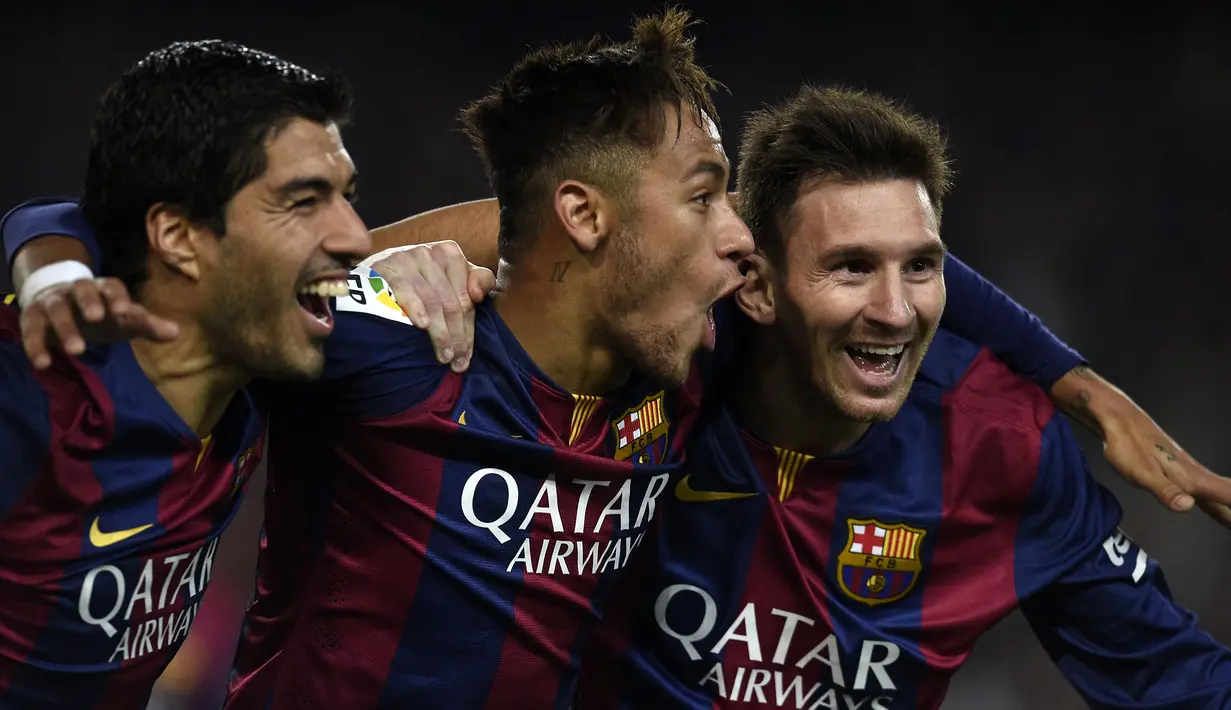 Berikut 5 trisula tertajam dalam sejarah sepak bola dunia. (Foto: AFP/Lluis Gene)