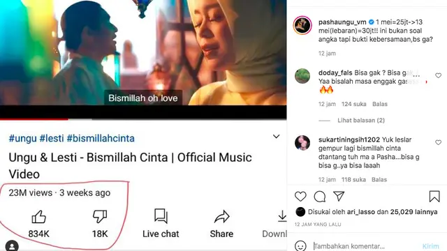 Bismillah Cinta dari Ungu dan Lesti Kejora Tembus 23 Juta Penonton, Pasha Berikan Tantangan Baru