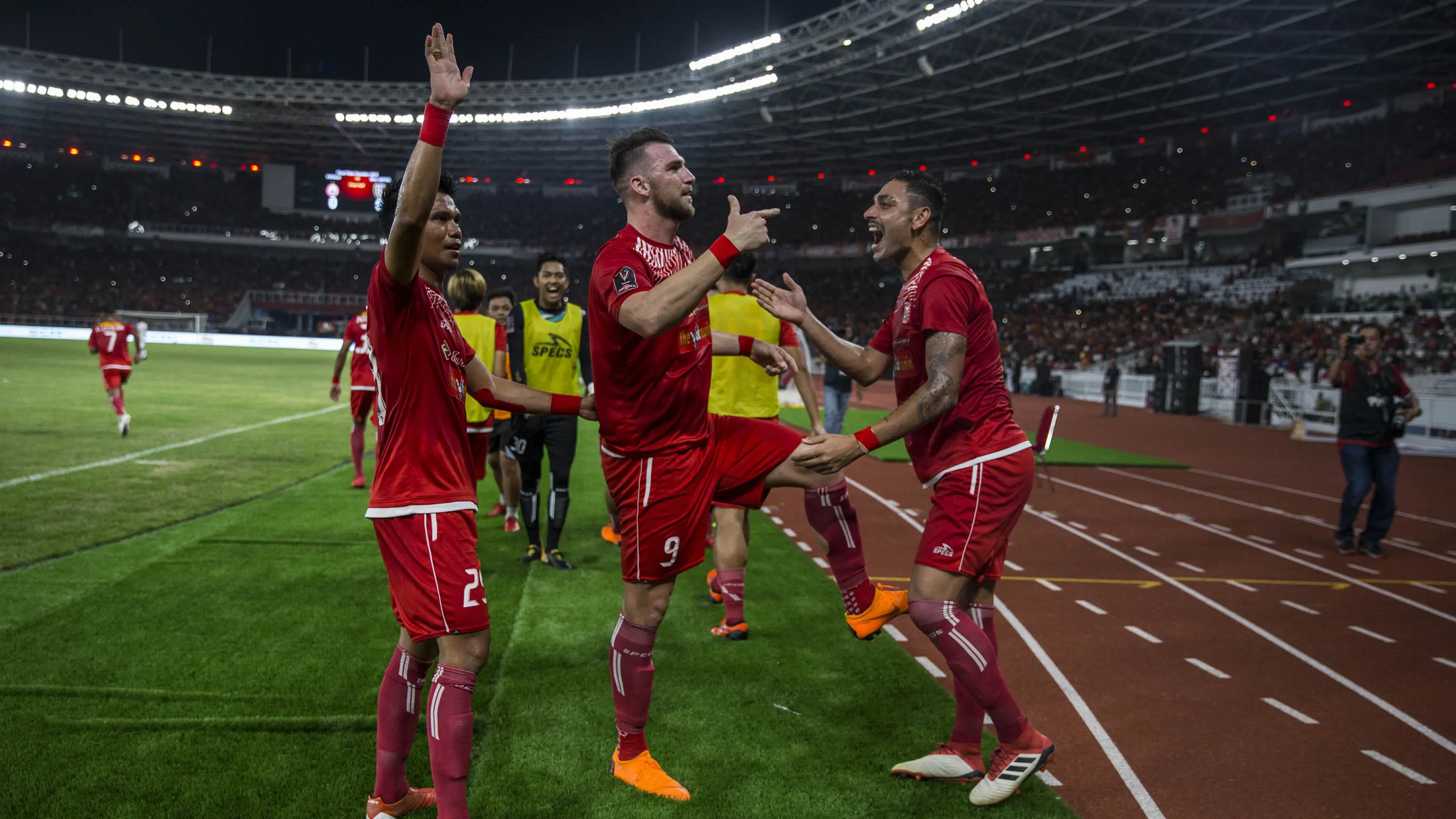 Striker Persija Jakarta, Marko Simic, merayakan gol ke gawang Bali United pada final Piala Presiden di SUGBK, Jakarta, Sabtu (17/2/2018). (Bola.com/Vitalis Yogi Trisna)