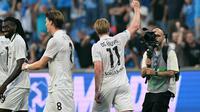 Gelandang Napoli Kevin De Bruyne saat cetak gol perdana di ajang Liga Italia 2025/2026. (Stefano RELLANDINI / AFP)