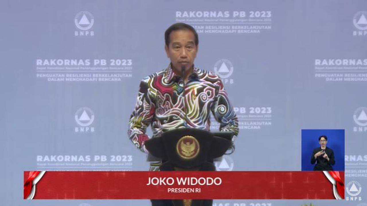 Presiden Joko Widodo (Jokowi) saat membuka Rapat Koordinasi Nasional Penanggulangan Bencana di JIExpo Kemayoran, Jakarta, Kamis (2/3/2023).