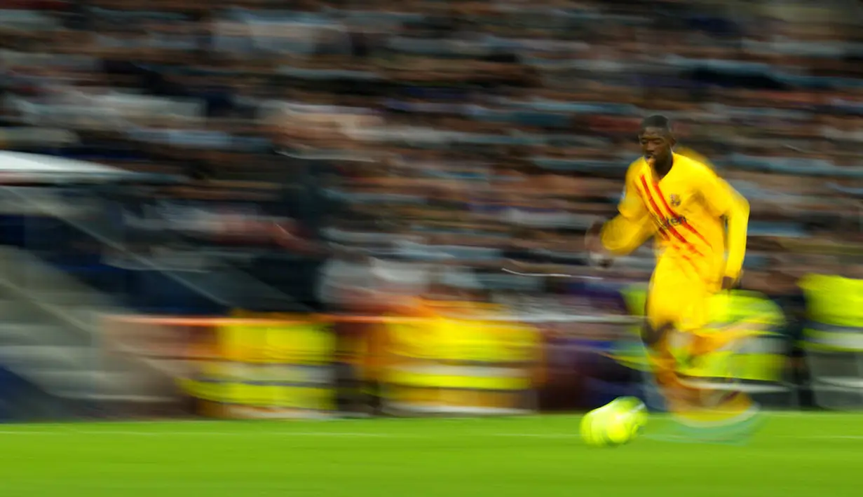 Dalam pertandingan ini peran penting Ousmane Dembele kembali diperlihatkan dengan menyumbangkan dua operan yang membuahkan gol bagi Barca. (AP Photo/Manu Fernandez)