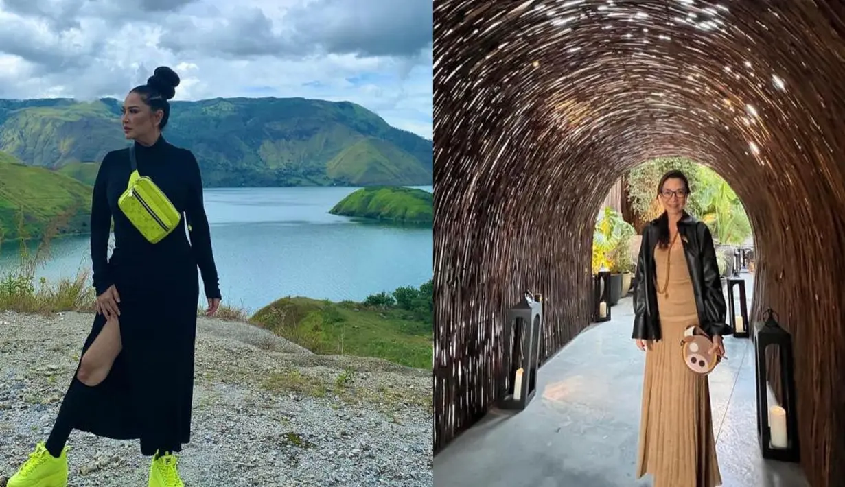 Untuk gaya kasual, Michelle Yeoh pilih dress knit dan leather blazer. Sementara Titi Dj tampil dengan slit dress dan sepatu neon. [Foto: IG/ti2dj/michelleyeoh_official].