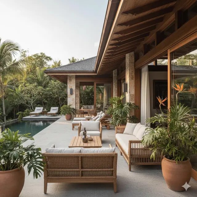 Model Rumah 1 Lantai dengan Teras Luas Bergaya Resort