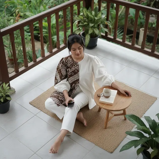 Outer Batik Wanita Motif Kawung Aksen Polos