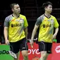 Ganda putra Indonesia, Kevin Sanjaya Sukamuljo/Marcus Fernaldi Gideon, takluk dari Namdash/Nipitphon Phuangphuapet pada laga Grup B Piala Thomas 2018, Selasa (22/5/2018). (PBSI)