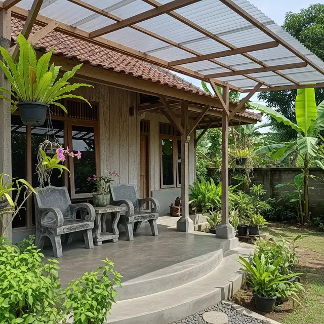 9 Model Teras Rumah Desa dengan Kursi Cor Minimalis yang Nyaman, Menciptakan Ketenangan