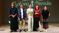 Isyana Sarasvati dan Cantika Abigail dalam konferensi pers pagelaran Sabang Merauke Pahlawan Nusantara di The Resonanz Music Studio, Kebayoran Baru, Jakarta Selatan, Selasa (8/8/2203). (Dok. IST)
