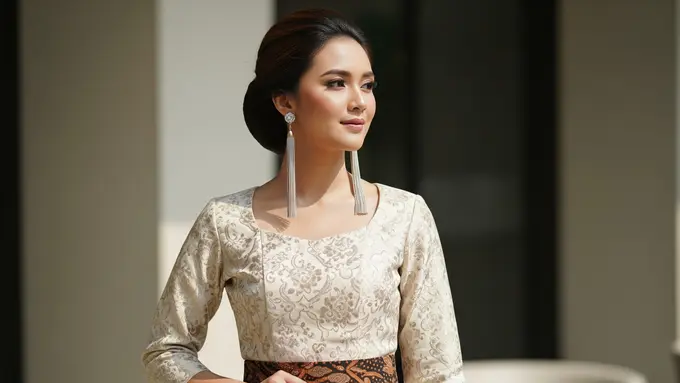 Perpaduan Aksesori yang Membuat Atasan Brokat dan Bawahan Batik Terlihat Kekinian (Image by Gemini AI)