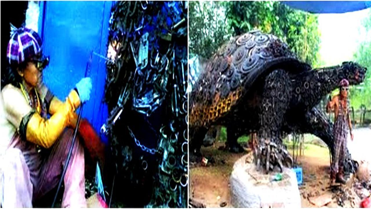 Takjub, Onderdil Bekas "Disulap" Jadi Patung Kura-kura Raksasa