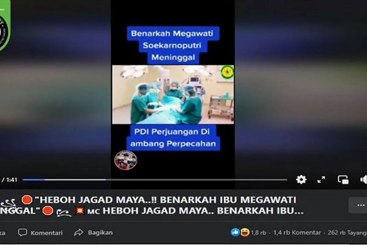 Gambar Tangkapan Layar Video Berisi Kabar Hoaks Megawati Soekarnoputri Meninggal Dunia (sumber: Facebook).