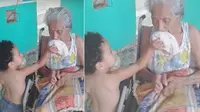 Video Bocah yang Menyuapi Nenek Difabel Bikin Haru Netizen