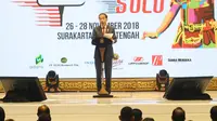 Presiden Jokowi memberikan sambutan pada acara penutupan Rapimnas Kadin di Solo, Jawa Tengah, Rabu (28/11). Jokowi berencana membatalkan rencana relaksasi Daftar Negatif Investasi (DNI) dari paket kebijakan ekonomi ke-16. (Liputan6.com/Angga Yuniar)