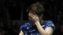 Ganda putri Indonesia, Apriyani Rahayu, tampak kecewa saat melawan ganda Jepang pada Indonesia Masters 2019 di Istora Senayan, Jakarta, Sabtu (26/1). Greysia / Apriyani gagal ke final. (Bola.com/Yoppy Renato)