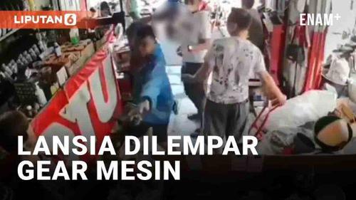 VIDEO: Konsumen Ngamuk, Ibu Pemilik Bengkel di Siantar Dilempar Gear Mesin