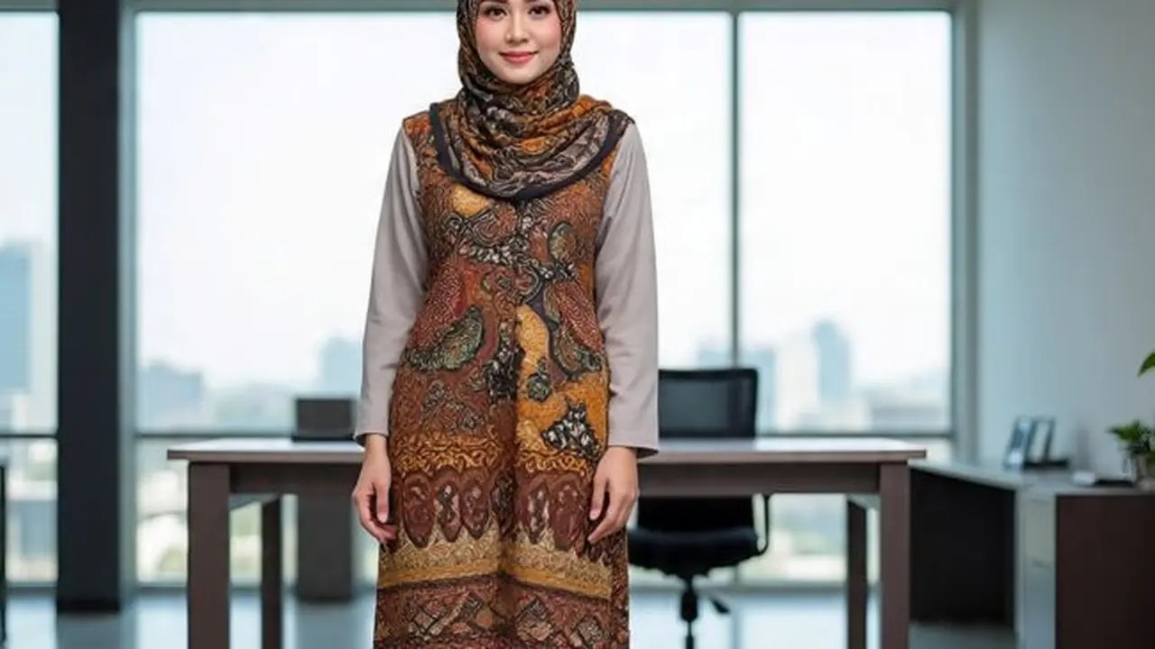Ilustrasi Tunik Batik Kombinasi Kain Polos (Sumber Gambar: Meta AI)