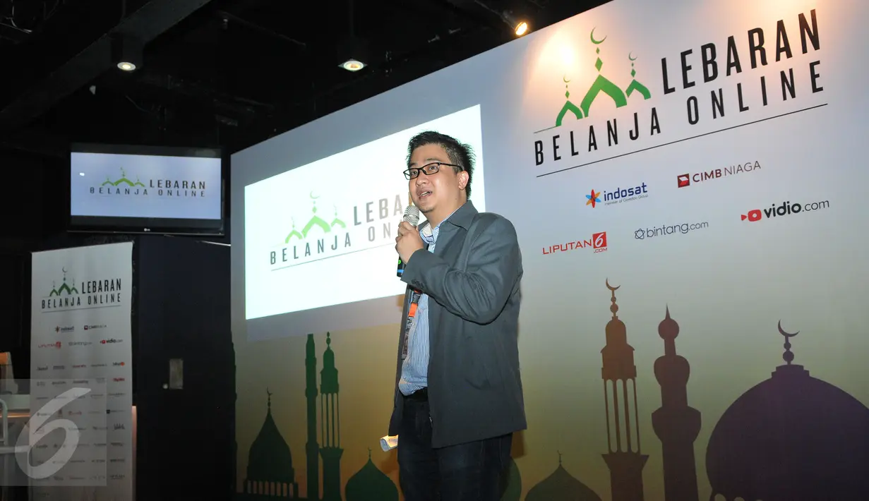 Edwin Kartawinata, General Manager Marketing & Business Alliance KMK Online saat di acara Lebaran Belanja Online, Jakarta, Selasa (23/6/2015). Kampanye ini untuk meningkatkan ketertarikan konsumen berbelanja online. (Liputan6.com/Herman Zakharia) 