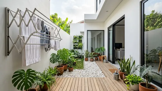 Model Teras Belakang Rumah Sempit untuk Tempat Jemuran