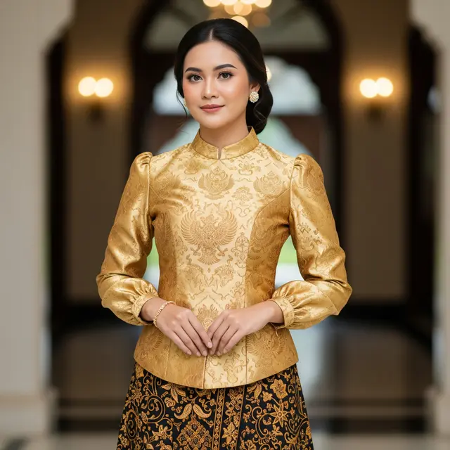 Model Kombinasi Warna Atasan Brokat dan Bawahan Batik (Image by Gemini AI)