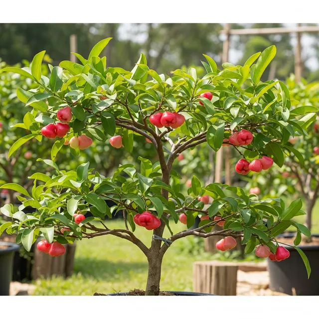 Bentuk Tajuk pada Pohon Buah Jambu Bol Kerdil (AI Generated)