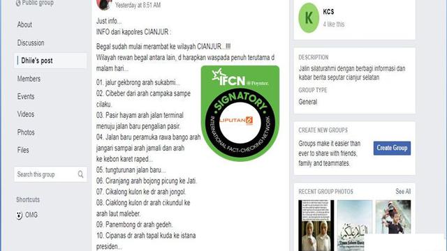 [Cek Fakta] Hoaks Kabar Wilayah Cianjur Saat Ini Rawan Begal