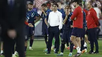 Pelatih Timnas Kroasia, Zlatko Dalic, gagal membawa timnya menjuarai UEFA Nations League 2023. Kroasia takluk dari Spanyol lewat drama adu penalti dengan skor 4-5 (0-0) di&nbsp;Stadion Feijenoord, Rotterdam, Senin (19/6/2023) dini hari WIB. (AFP/KENZO TRIBOUILLARD)