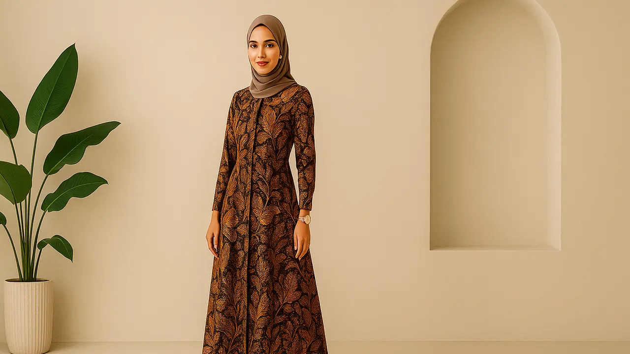 Model Dress Batik Modern/Ilustrasi gambar oleh AI